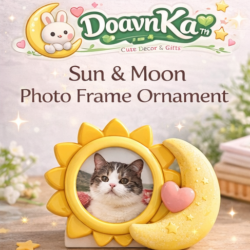 DoavnKa™ Sun & Moon Photo Frame Figurine – Cute Celestial Desk Decor with Picture Holder