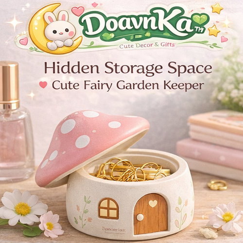 DoavnKa™ Mushroom House Mini Storage Decor – Cute Fairy Garden Style Trinket Box Organizer