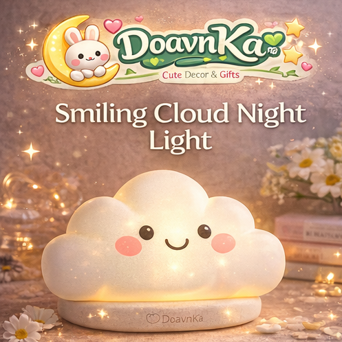 DoavnKa™ Smiling Cloud Night Light – Cute Cloud LED Lamp, Soft Glow Mood Light for Bedroom Decor