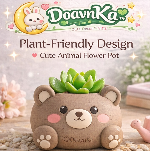 DoavnKa™ Bear Succulent Planter – Cute Animal Flower Pot for Desk Plants & Home Decor