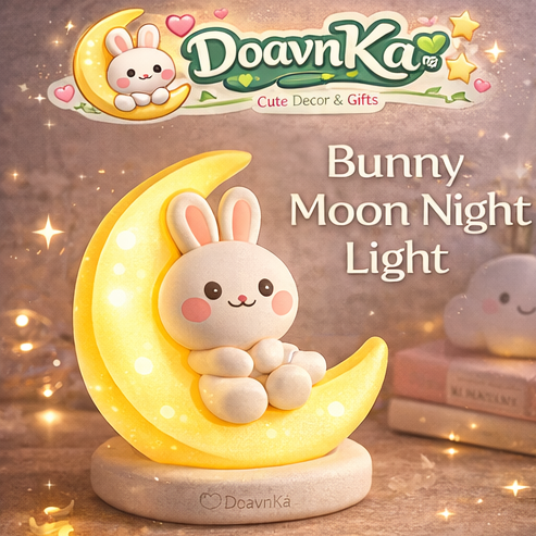 DoavnKa™ Bunny Moon Night Light – Cute LED Rabbit Lamp, Soft Glow Bedside Decor, Kids Room Ambient Light