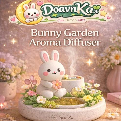 DoavnKa™ Bunny Garden Aroma Diffuser – Cute Rabbit Essential Oil Diffuser, Mini Home Fragrance Decor for Desk & Bedroom