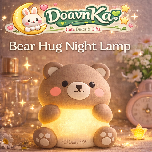 DoavnKa™ Bear Hug Night Lamp – Cute Animal LED Light, Cozy Desk Decor, Soft Touch Bedside Lamp